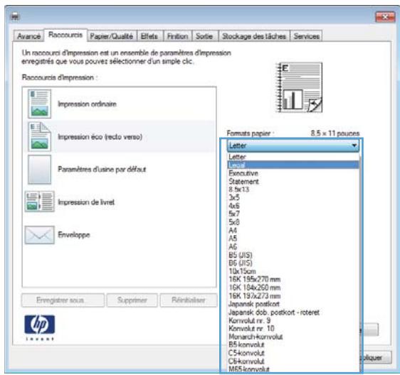 Avance Raccours Paper/Qualité Effets Finition Sortie Stockage des lâches Services Un raccours d'impression est un ensemble de paramètres d'impression enregistrés que vous pouvez sélectionner d'un simple clic. Raccours d'impression : Impression ordinaire Impression éco (recto verso) Paramètres d'usine par défaut Impression de livret Enveloppe Enregistrer sous Supprimer Réinitialiser Formats papier : 8.5 x 11 pouces Letter Letter Legal Executive Statement 8.1x13 3x5 4x6 5x7 5x8 A4 A5 A6 B5 (JIS) B6 (JIS) 10x15cm 16K 195x270 mm 16K 184x250 mm 19K 19.0x273 mm Japansk postkort Japansk dob. postkort - roteret Konvolut nr. 9 Konvolut nr. 10 Monarch Konvolut B5 Konvolut C5 Konvolut C6 Konvolut M65 Konvolut