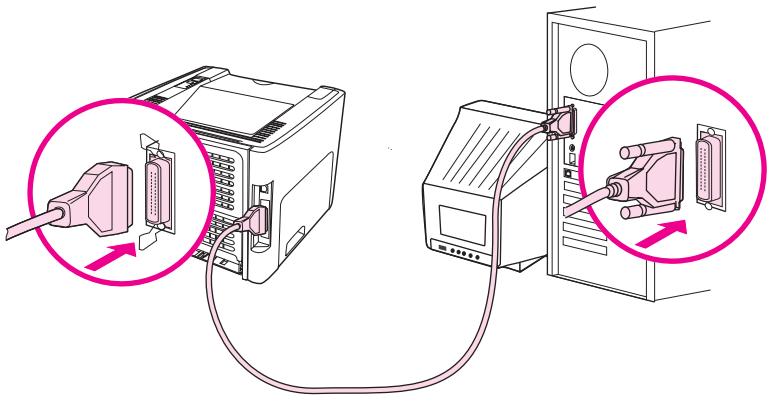 HP LASERJET 1320 - Branchement du câble parallèle - 1
