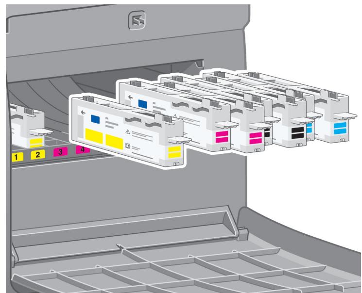 Diagram showing a printer's internal structure with labeled color-coded components, likely illustrating a printing or assembly process.