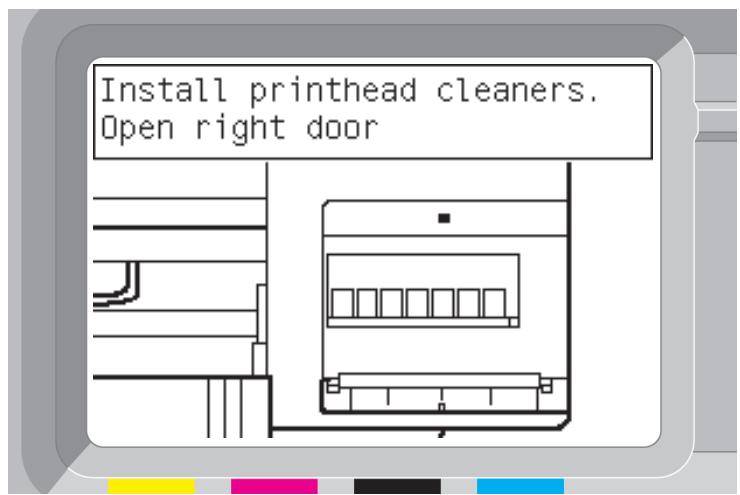 Install printhead cleaners. Open right door