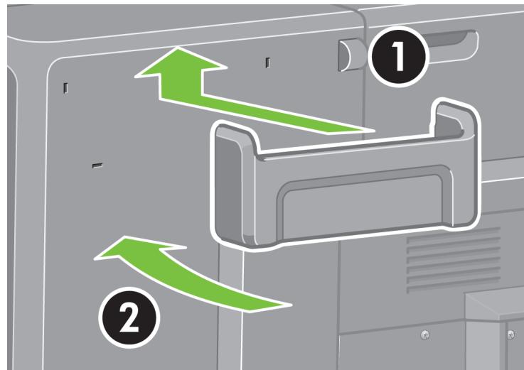 Diagram showing airflow or ventilation direction in a device with numbered annotations (1 and 2) and green arrows indicating flow direction.