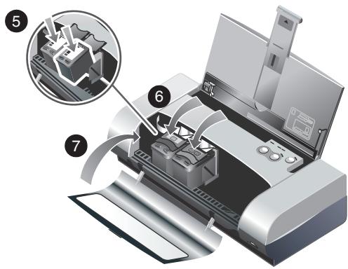 HP DESKJET 450 MOBILE - Etape 7: Mettre l'imprimante sous tension et installer les cartouches d'encre. - 1