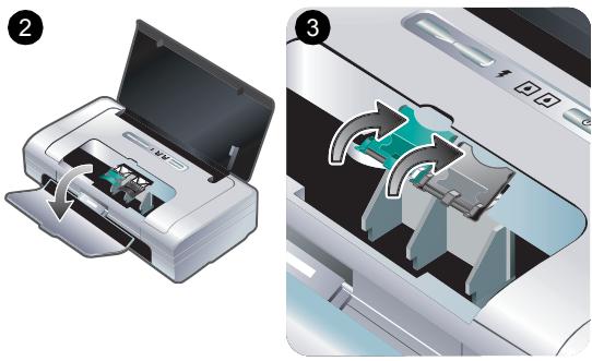 HP DESKJET 460WBT - Stap 5: Zet de printer aan en plaats de inktpatronen. - 1