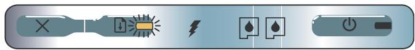 Control panel interface with battery, indicator lights, lightning bolt, and power button