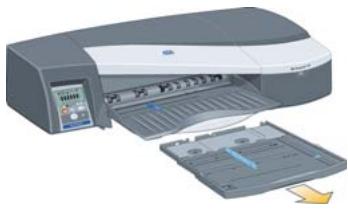 HP DESIGNJET 90 - Comment charger le papier dans le bac d'entrée ? (Imprimante de la série 30) - 1