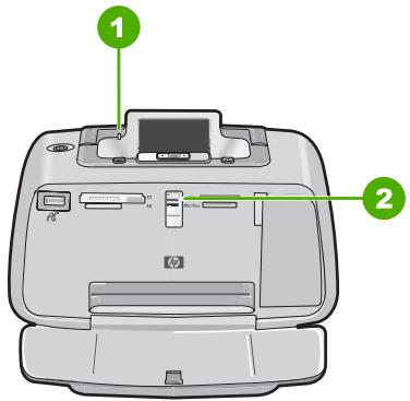 Diagram of a printer front panel with labeled parts and control buttons