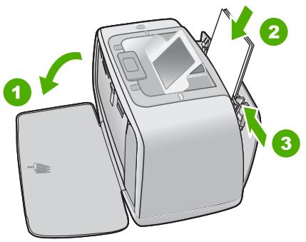 Diagram of a device with labeled parts and directional arrows indicating assembly or operation steps