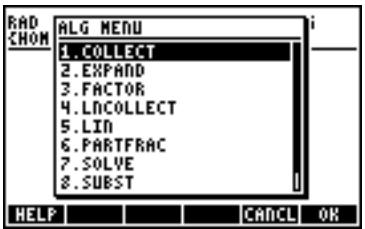 HP 50G - Functions in the ALG menu - 1