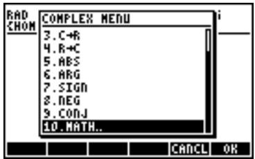 HP 50G - CMPLX menu through the MTH menu - 2