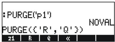 HP 50G - Using function PURGE in the stack in Algebraic mode - 3