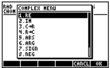 HP 50G - CMPLX menu through the MTH menu - 1
