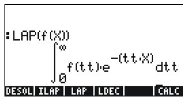 : LAP(f(X)) ∫∞ f(tt)·e-(tt·X) dt t DESOL ILAP LAP LDEC CALC