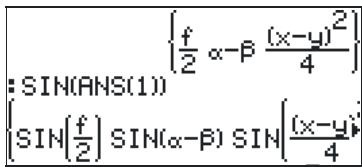 /2α-β(x-y)2/4\ :SIN(ANS(1)) (f/2)SIN(α-β)SIN((x-y)/4).