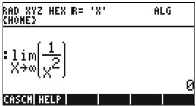 RAD XYZ HEX R= 'X' ALG {HOME3} : 1 lim (1/ x^2) X→∞ CASCH HELP