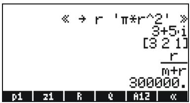« → r 'π*r^2' » 3+5.i [3 2 1] r m+r 300000. p1 z1 R Q A12 c