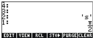 4: 3: 2: 1: ' S' π 2 EDIT VIEW RCL STOP PURGE CLEAR