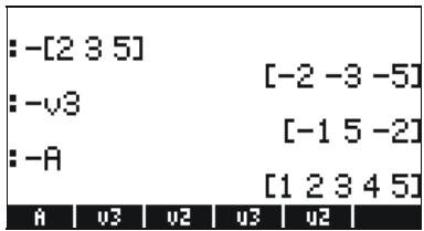 : -[2 3 5] : -v3 : -A [-2 -3 -5] [-1 5 -2] [1 2 3 4 5]