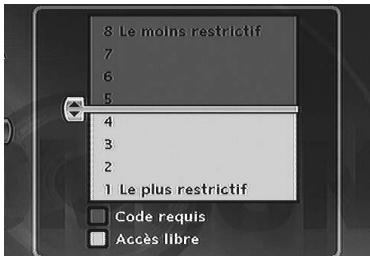 8 Le moins restrictif 7 6 5 4 3 2 1 Le plus restrictif Code requis Accès libre