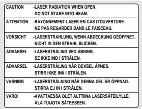 CAUTION -LASER RADIATION WHEN OPEN. DO NOT STARE INTO BEAM. ATTENTION -RAYONNEMENT LASER EN CAS D'OUVERTURE. NE PAS REGARDER DANS LE FAISECAU. VORSICHT -LASERSTRAHLUNG, WENN ABDECKING GEÖFFNET. NICHT IN DEN STRAHL Blicken. ADVARSEL -LASERSTÄRLING VED ABNING. SE IKKE IND I STRÄLEN. ADVARSEL -LASERSTÄRLING NÄR DEKSEL ÄPNES. STIRR IKKE INNI I STRÄLEN. VARNING -LASERSTÄRLNING NÄR DENNA DEL ÄR ÖPPNAD. STIRRA EJ IN I STRÄLEN. VARO! -AVATTAESSA OLET ALTITINA LÄSERSÄTEILYLLE. ÄLÄ TULOTA SÄTEESEN.