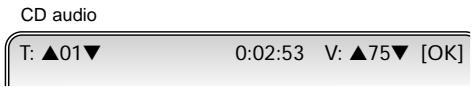 CD audio T: ▲01▼ 0:02:53 V: ▲75▼ [OK]