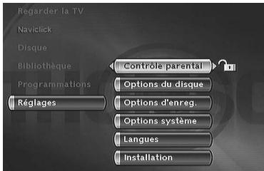 THOMSON DTH8657 - MENU → réglages → OK → contrôle parental → OK - 1