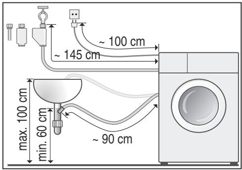 SIEMENS WM14Q472FF, WM14Q460FF, WM14Q470FF, WM14Q49XFF - Longueurs de flexibles, conduites et lignes - 1