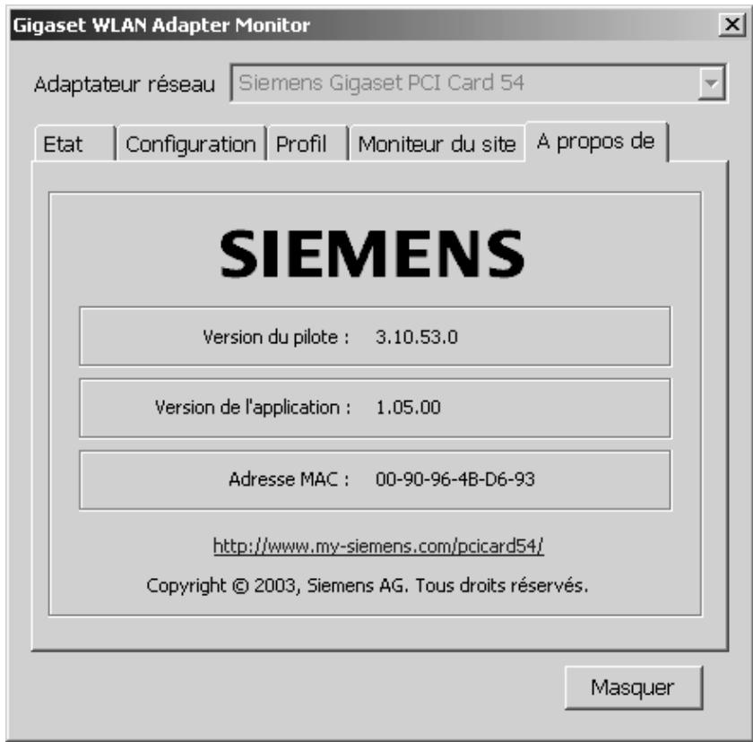 SIEMENS GIGASET PCI CARD 54 - Le menu A propos de - 1