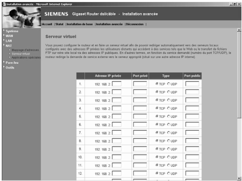 SIEMENS GIGASET ROUTER DSL & CABLE - Serveur virtuel - 1