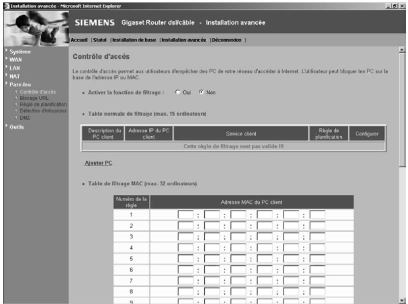 SIEMENS GIGASET ROUTER DSL & CABLE - Contrôle d'accès - 1