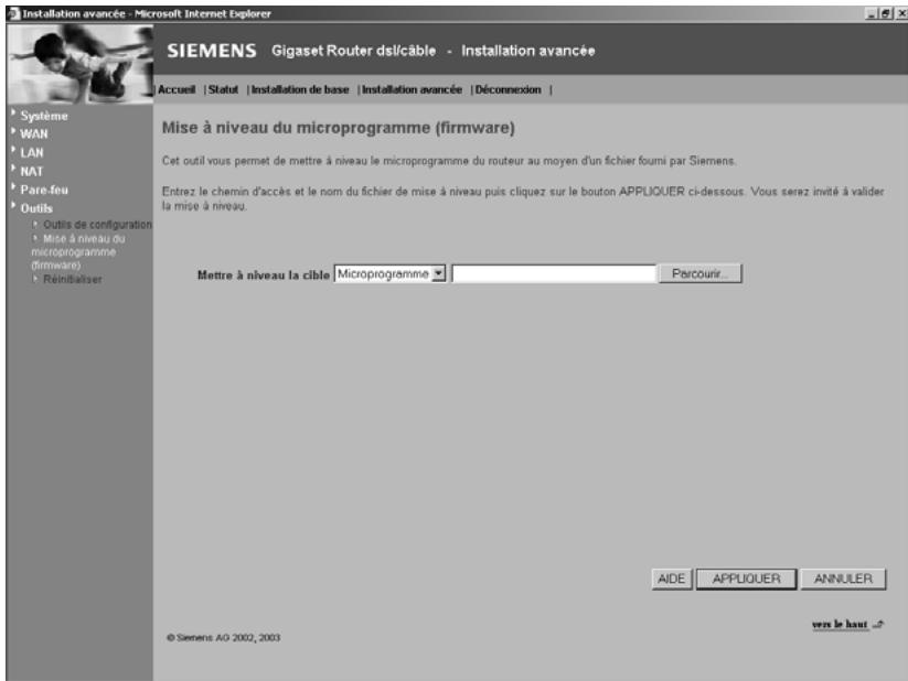 SIEMENS GIGASET ROUTER DSL & CABLE - Mise à niveau du microprogramme - 1
