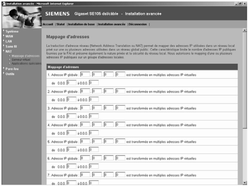 SIEMENS GIGASET SE105 DSL/CABLE - Mapping d'adresses - 1