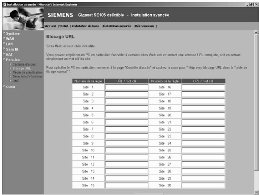 SIEMENS GIGASET SE105 DSL/CABLE - Blocage URL - 1