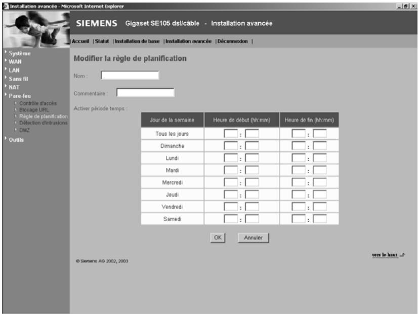 SIEMENS GIGASET SE105 DSL/CABLE - Règle de planification - 2