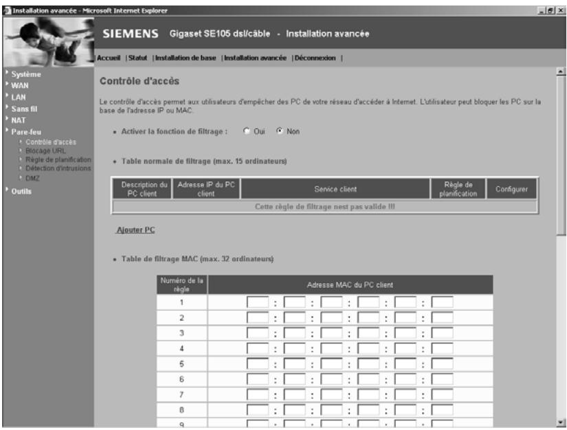 SIEMENS GIGASET SE105 DSL/CABLE - Contrôle d'accès - 1