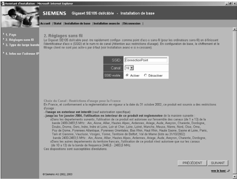 SIEMENS GIGASET SE105 DSL/CABLE - Réglages sans fil - 1