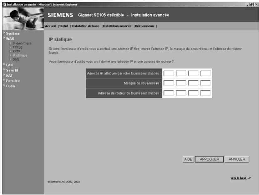 SIEMENS GIGASET SE105 DSL/CABLE - Adresse IP statique - 1