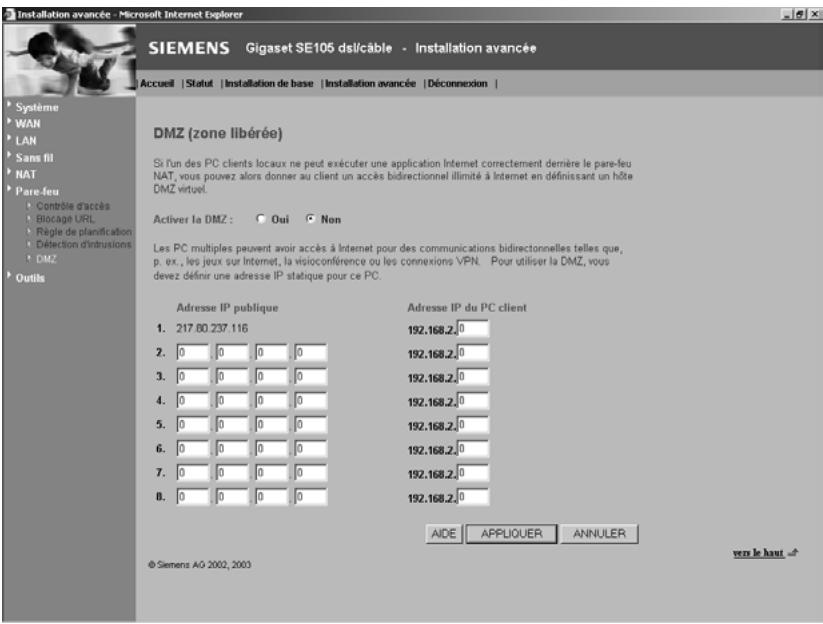 SIEMENS GIGASET SE105 DSL/CABLE - DMZ (zone libérée) - 1