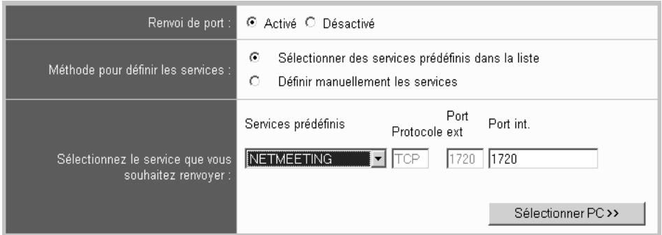 SIEMENS GIGASET SE505 DSL/CABLE - Définition de transmission de port pour Netmeeting - 1