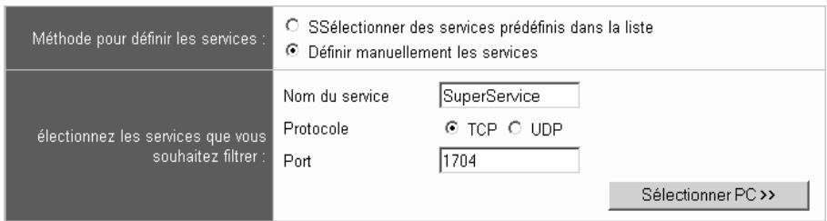 SIEMENS GIGASET SE505 DSL/CABLE - Autoriser un service non prédéfini pour un ordinateur - 1