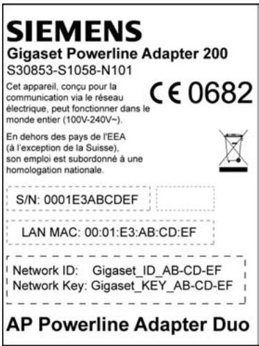 SIEMENS GIGASET POWERLINE ADAPTER 200 - Dessous - 1