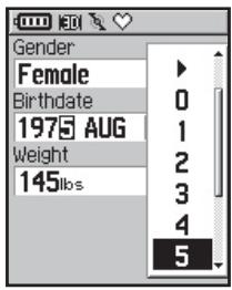 GARMIN EDGE 205 - Définition de votre profil d'utilisateur - 1