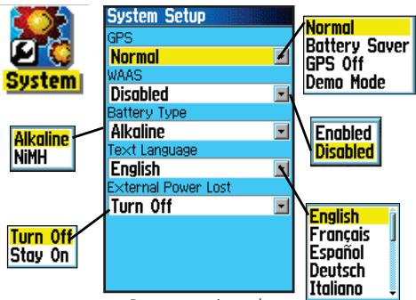 GARMIN GPSMAP 76C - Réglage du système - 1