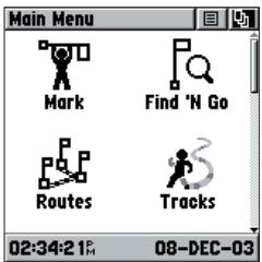 GARMIN RINO 130 - Page Main Menu (Menu principal) - 1