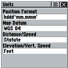 GARMIN RINO 130 - Pour accéder à la page Units Setup (Configuration des unités) : - 2