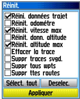 GARMIN ETREX LEGEND HCX - Pour réinitialiser les champs d'élévation et d'élévation maximale : - 1