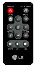 POWER SLIDE SHOW HOME MENU RETURN SELECT MUTE VOL- VOL- LG