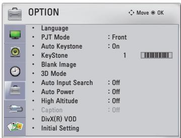 LG PA70G - OPTION Settings - 1