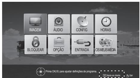 IMAGEM ÁUDIO CONFIG HORAS BLOQUEAR OPÇÃO ENTRADA OS MEUS MEDIA