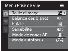 NIKON COOLPIX AW100 - Options disponibles dans le menu Prise de vue (mode 📄 (auto)) - 1