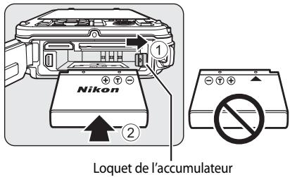 NIKON COOLPIX AW100 - Insérez l'accumulateur. - 1